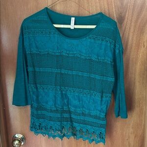 Xhilaration Teal Crochet Lace Blouse. Size Large